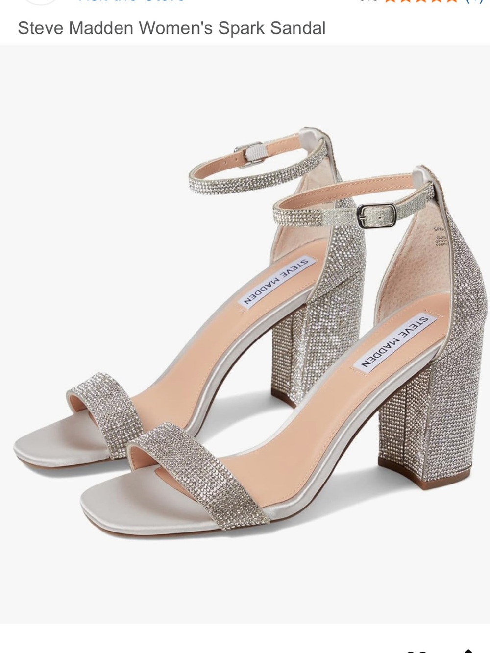 Steve Madden Silver Rhinestone Block-Heel Spark Sandals
